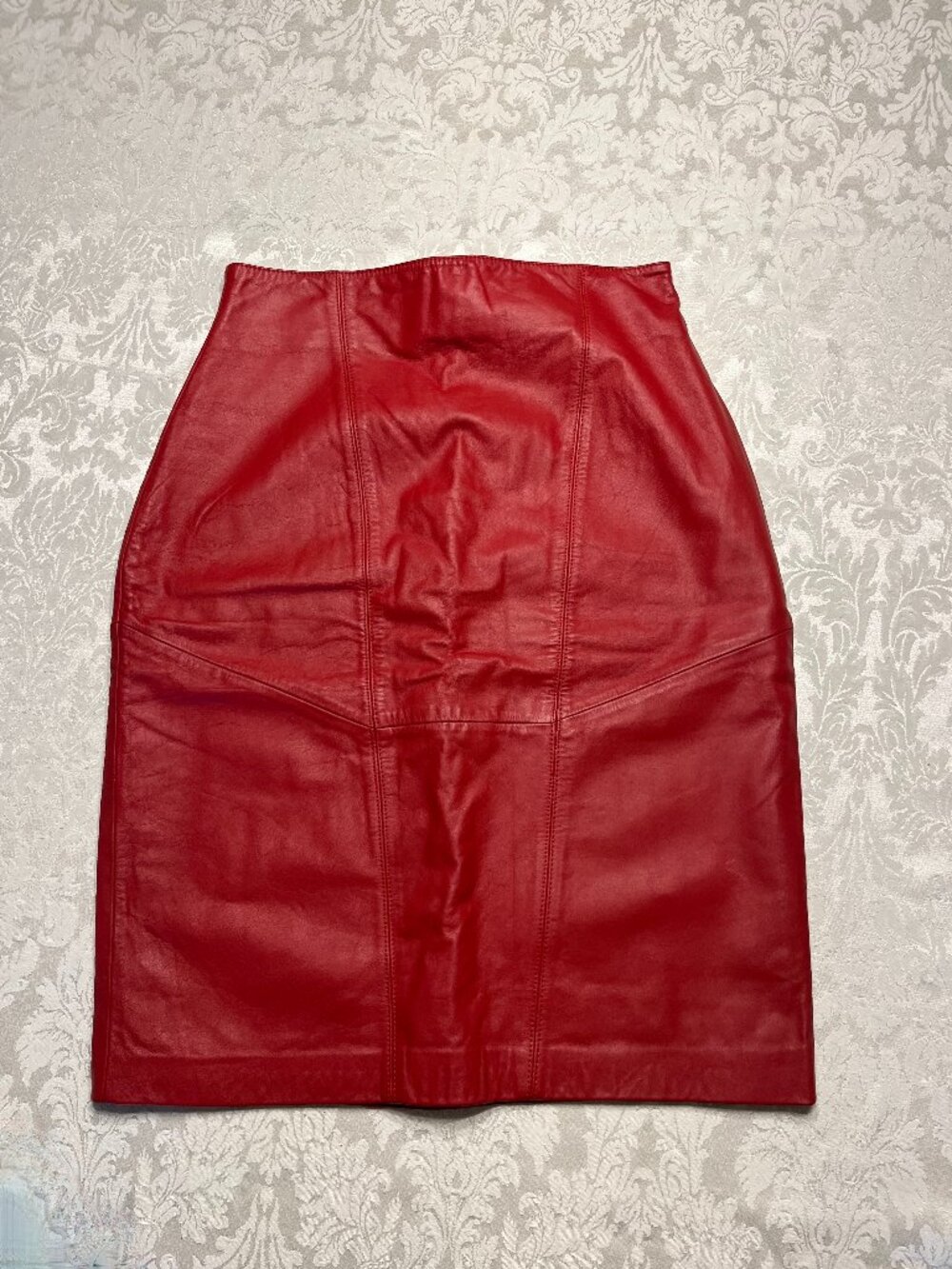 Vintage   Leather  90s Wilsons RedPaneled Pencil Skirt Office Siren size 12-14
